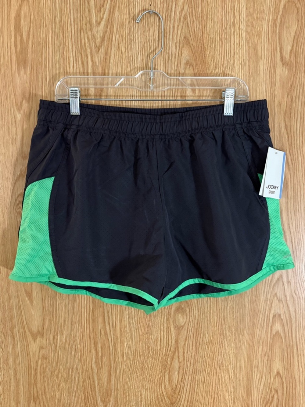 NWT Jockey Black Athletic Shorts with Green Trim